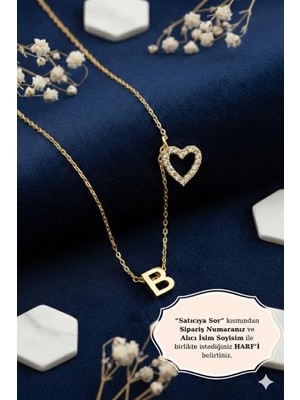 Papatya Silver 925 Ayar Kişiye Özel Harfli Kalp Kolye.rose.gold.rodaj