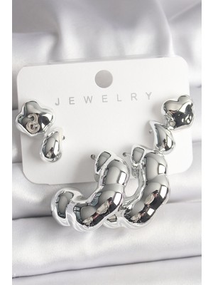 Lowell Home Ieg Gümüş Renk Yonca Damla Halka Model Ccb Plastik Kadın Küpe Seti LWLBJ-RSIEG2346