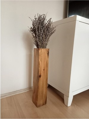 Ahşap Vazo Pampas Yapay Çiçek Vazosu Uzun Biblo 49 cm