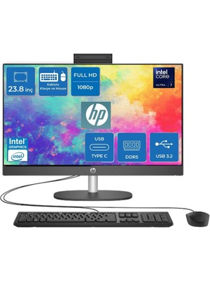 Hp Proone 240 G10 Intel® Core™ Ultra 7 155U 16GB Ddr5 512GB SSD 23.8" Fhd IPS WIN11PRO Siyah All In One Bilgisayar D1BC2ET Snertech