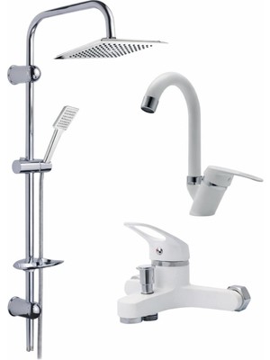 Beyaz Robot Yağmurlama Duş Seti Banyo Mutfak Lavabo Bataryası 3'lüpirinç Musluk Seti