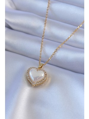 Lowell Home Ieg 316L Çelik Gold Renk Incili Kalp Model Zirkon Taşlı Kadın Kolye LWLBJ-RSIEG2346