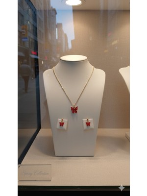 Kelebek Motifli Kolye ve Küpe Takı Seti