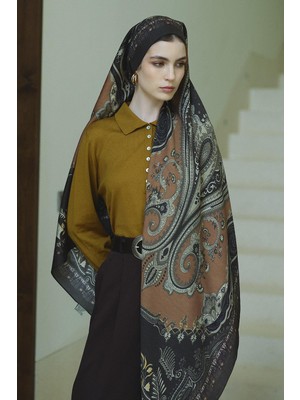 Jolamier Haki Bloom Paisley Yün Ipek Şal