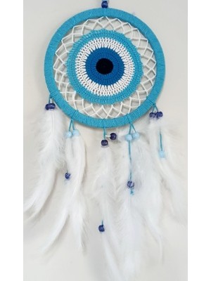 Lowell Home Nazar Boncuğu Motifli Turkuaz Rengi Dream Catcher Beyaz Kuş Tüylü Düş Kapanı Duvar Süsü
