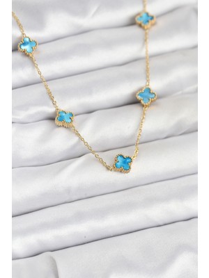 Lowell Home Ieg 316L Çelik Zincir Gold Renk Buz Mavisi Baby Boy Yonca Kadın Kolye LWLBJ-RSIEG2346