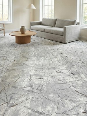 Nesrin Jel Kaymaz Taban Kesme Halı Yolluk Gri Çizikli Makinede Yıkanabilir