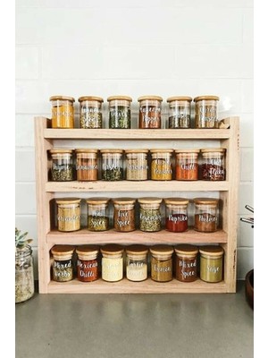 Doğal Ahşap Mutfak Rafı Tezgah Üstü Dekoratif Baharatlık Renkli ve Fonksiyonel Tasarım
