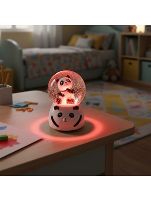 By Nevser Pilli Işıklı Müzikli Kar Küresi–sevimli Panda Figürlü Eğlenceli Masaüstü Biblo, LED Aydınlatmalı Dekoratif Hediyelik Kar Küresi