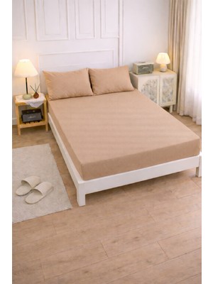 Lila Moon Kahve Renkli Pamuklu Ranforce Kumaştan Tek / Çift Kişilik Fitted Lastikli Çarşaf Takımı