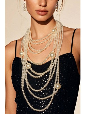 Ravinity Çoklu Inci Kolye, 10 Sıra Parlak Incili Şık Kolye