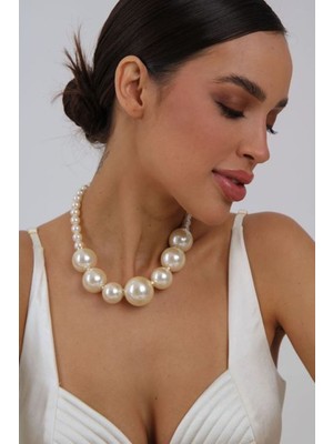 Ravinity Krem Incili Büyük Kolye, Iri Inci Boncuklu Kolye