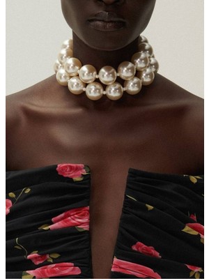 Ravinity Inci Choker Kolye, Büyük Incili 2 Parça Tasma Kolye