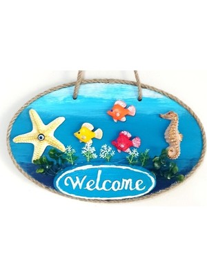 Lowell Home Deniz Temalı Balıklı Deniz Atlı Deniz Yıldızlı Welcome Yazılı El Yapımı Kapı Süsü