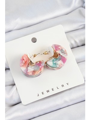 Lowell Home Ieg Pirinç Mermer Desenli Vintage Yarım Halka Model Gold Renk Kadın Küpe LWLBJ-RSIEG2346