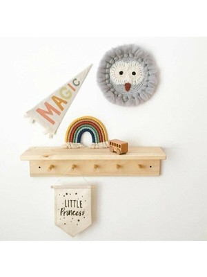 Ahşap Dekoratif Askılı Raf Bebek Çocuk Odası Raf El Yapımı Duvar Rafı