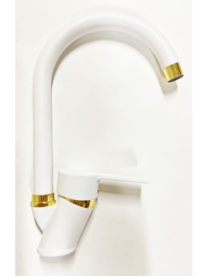 Fulcie Armatür Beyaz Gold Mutfak Eviye Tezgah Musluğu Bataryası Çeşmesi Lüx Tasarım Çif Su Girişli