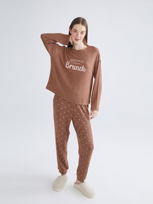 Lc Waikiki Yeni Sezon Bisiklet Yaka Baskılı Kadın Pijama Takımı
