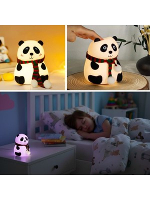 By Nevser 5 Farklı Renk Modlu Panda Figürlü Pofuduk LED Gece Lambası–yumuşak Dokulu Çocuk Odası ve Dekoratif Şarjlı Ortam Işığı