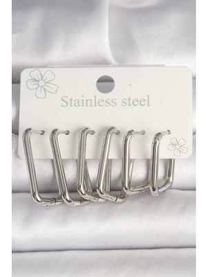 Lowell Home Ieg 316L Çelik Gümüş Renk Kare Model Kadın Küpe Seti LWLBJ-RSIEG2346