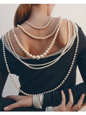 Ravinity 6 Sıralı Inci Sırt Kolyesi, Çoklu Inci Kolye Sırt Dekoltesi