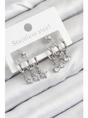 Lowell Home Ieg Pirinç Sallantılı Zirkon Taşlı Model Gümüş Renk Kadın Küpe LWLBJ-RSIEG2346