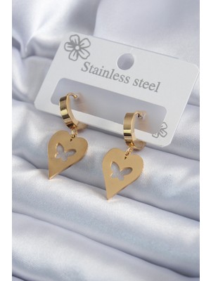 Lowell Home Ieg 316L Çelik Gold Renk Kalp Model Kelebek Işleme Kadın Küpe LWLBJ-RSIEG2346