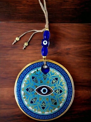 Lowell Home Nazar Boncuk Gözlü Mavi Çizgili Duvar Süsü Desenli Duvar Dekoru