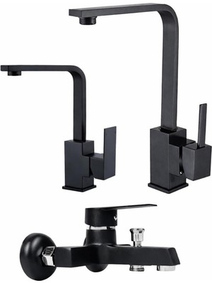 Musluq Siyha Kare Evye Lavabo Banyo Bataryası 3 Lü Set