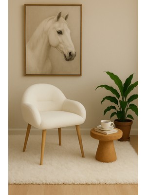 Tokyo Ahşap Ayaklı Retro Puf Minimal Berjer Makyaj Masası Sandalyesi Çok Amaçlı Berjer