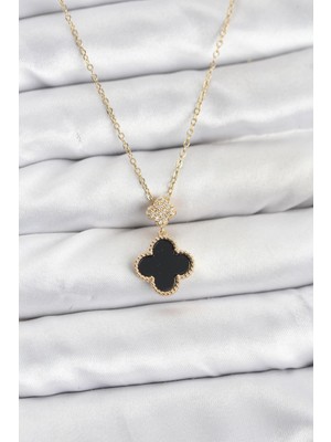 Lowell Home Ieg 316L Çelik Zincir Gold Renk Yonca Model Zirkon Taşlı Kadın Kolye LWLBJ-RSIEG2346