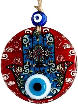 Lowell Home Fatma Ana Bereket Eli Desenli Nazar Boncuklu Duvar Süsü 10 cm Cam Duvar Süsü