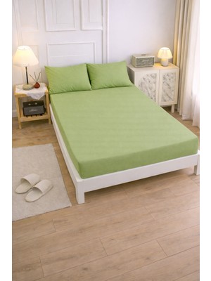Lila Moon Yeşil Renkli Pamuklu Ranforce Kumaştan Tek / Çift Kişilik Fitted Lastikli Çarşaf Takımı