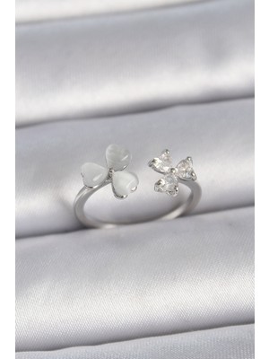 Lowell Home Ieg Pirinç Gümüş Renk Ayarlanabilir Zirkon Taşlı Beyaz Mineli Kalp Model Kadın Yüzük Lwlbj-