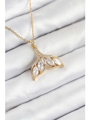 Lowell Home Ieg 316L Çelik Zirkon Taşlı Balık Kuyruğu Model Gold Renk Kadın Kolye LWLBJ-RSIEG2346