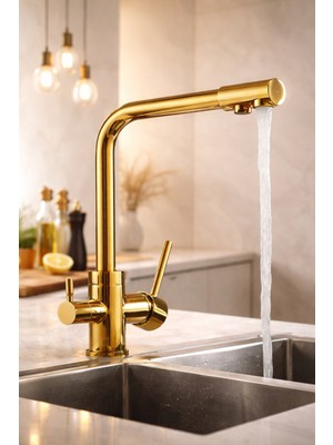 Musluq Gold Altın Eviye Bataryası Arıtmalı Lavabo Bataryası