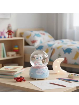 By Nevser Pilli Işıklı Müzikli Kar Küresi–şanslı Toplu Kedi Figürlü Eğlenceli Masaüstü Biblo, LED Aydınlatmalı Dekoratif Hediyelik Kar Küresi