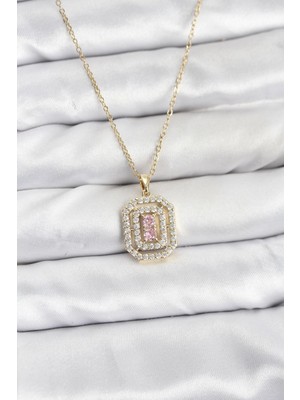 Lowell Home Ieg 316L Çelik Zincir Gold Renk Plaka Model Zirkon Taşlı Kadın Kolye LWLBJ-RSIEG2346