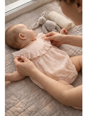 Greenmoon Çift Kat Müslin Kumaş Bebek Tulum
