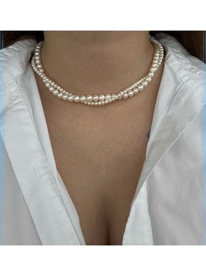 Ravinity Iki Sıra Sarmal Inci Tasma Kolye, Incili Choker Kolye