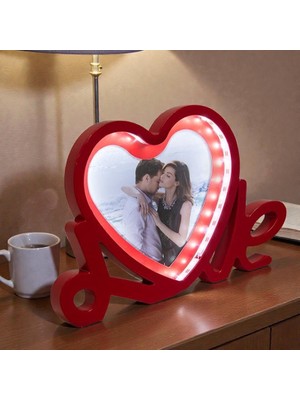  love yazılı led ışıklı kişiye özel fotoğraflı sihirli ayna kırmızı-beyaz sevgiliye hediye