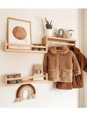 Montessori Kitaplık Çocuk Bebek Odası Rafı Ahşap Kitaplık Askılık 40CM 3lü Ters Düz Raf