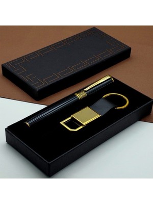 Lowell Home Hediyelik Siyah Kalem ve Gold Deri Anahtarlık Kutulu Set