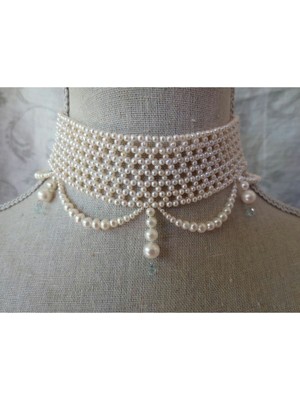 Ravinity El Yapımı Krem Incili Choker Kolye Inci Tasma Kolye