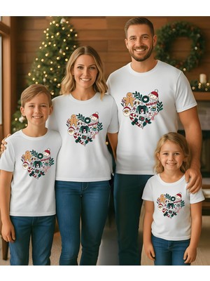 Aselinda Kalp Detaylı Christmas Temalı Tişört-Aile Kombin Tişört(Kombin Yapmak Için Ürün Ekleyiniz)