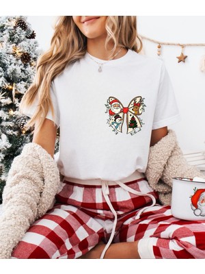 Aselinda Yılbaşı Temalı Fiyonk Baskılı Christmas Tişört-Aile Kombin Tişört(Kombin Yapmak Için Ürün Ekleyiniz)