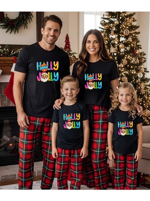 Aselinda Yılbaşı Özel Noel Baba "holly Jolly" Baskılı %100 Pamuk Tişört(Kombin Yapmak Için Ürün Ekleyiniz)