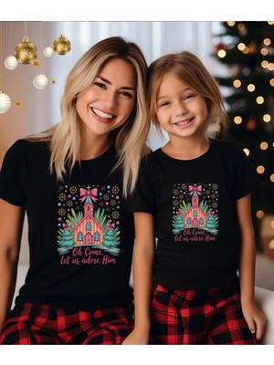 Aselinda Christmas-Yeni Yıl Ev Baskılı Anne-Kız Kombin Tişört (Kombin Yapmak Için 2 Ürün Ekleyiniz)