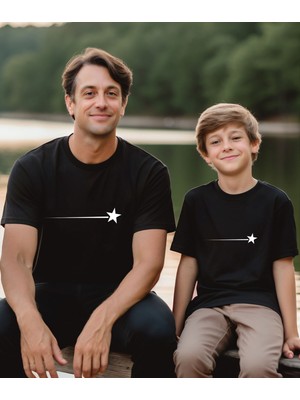 Aselinda Kayan Yıldız Baskılı Baba-Oğul Kombin Tişört (Kombin Yapmak Için 2 Ürün Ekleyiniz)