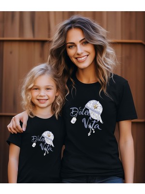 Aselinda Dolce Vita Şapka Baskılı Anne-Kız Kombin Tişört (Kombin Yapmak Için 2 Ürün Ekleyiniz)